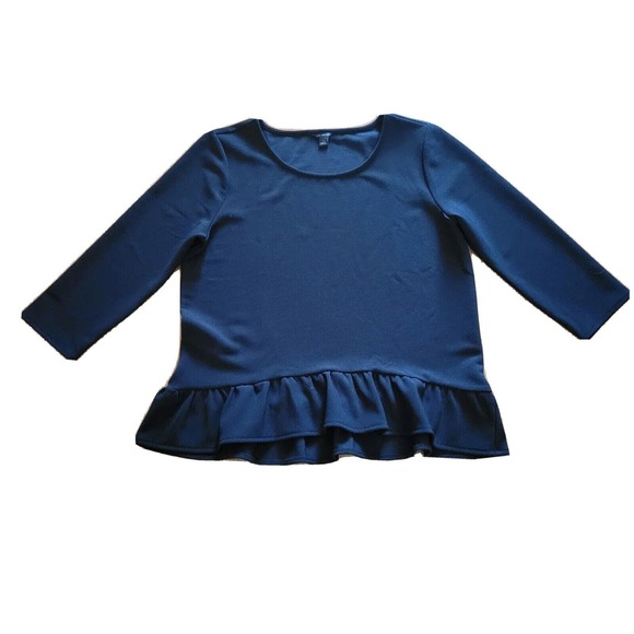Ann Taylor Tops - Ann Taylor Top Shirt Womens Large Black Ribbed Texture Ruffle Hem Career Neutral